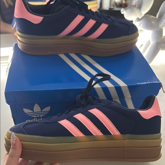 Adidas Women's Gazelle Navy and Pink Sneakers - Picture 3 of 5